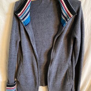 Men's Gray Smartwool Zip-Up Sweater with Stripe Trim
